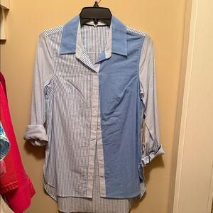Crown & Ivy Blue and White Striped Blouse